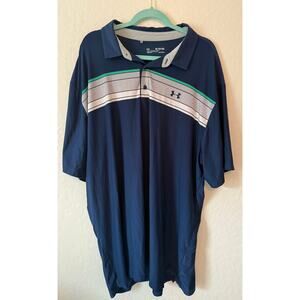 Men's Under Armor Heat Gear Navy Blue Stripe Short Sleeve Polo Size 4XL